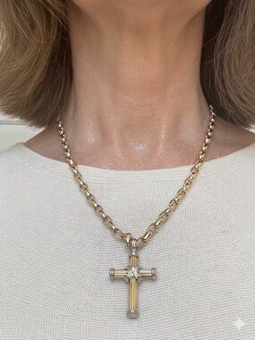 JCM “Metropolitan” Sterling Silver & Gold Plate Cross Pendant and Chain